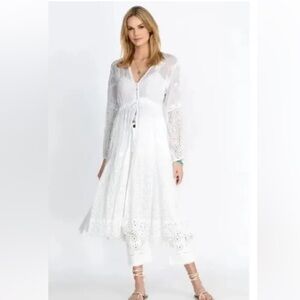 Johnny Was Jupiter Mosaic Kimono White Eyelet Duster Cupra Rayon Size XS
